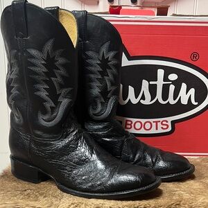 Justin Roper Black Smooth Ostrich Cowboy Boots 11 EE Western